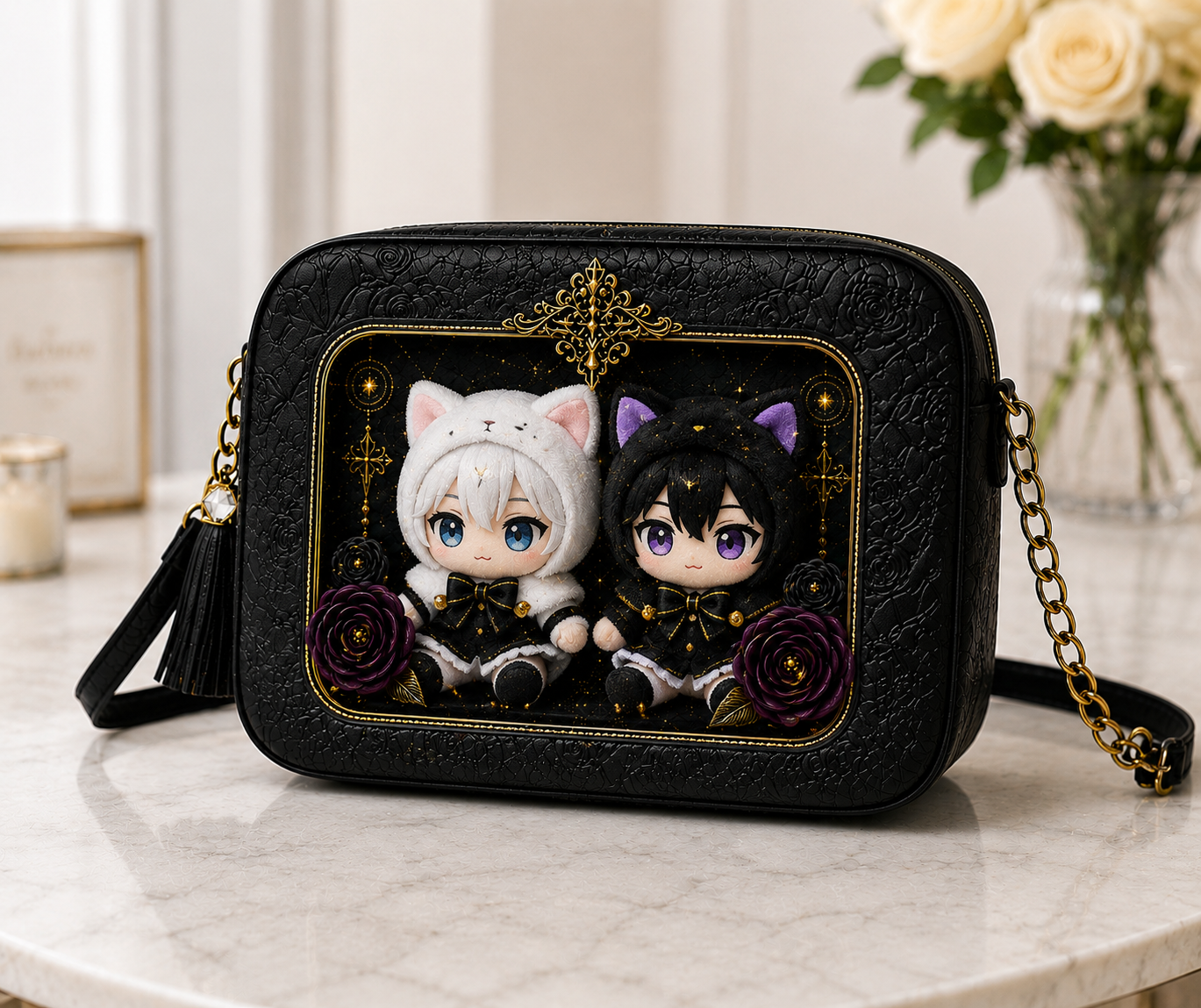 ローズ装飾ショルダーバッグ